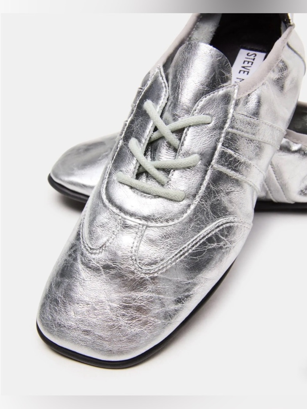 Steve Madden GLINT Silver Leather Squared Toe Lace-Up Sneakerina Flat  Size 7